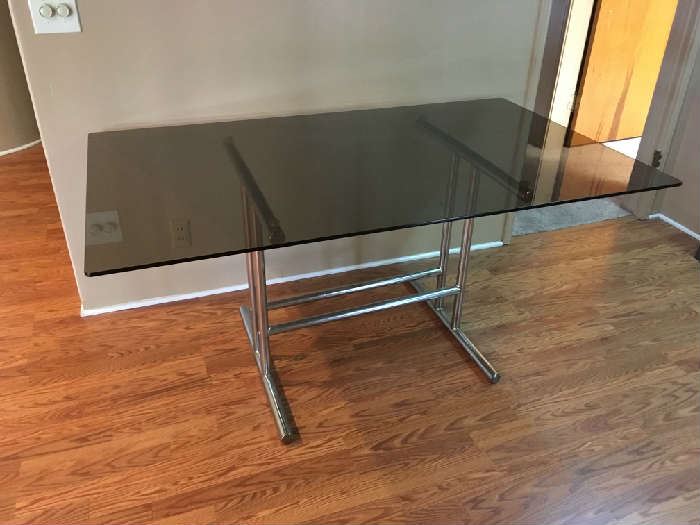 glass top dining table with chrome base, 1960-1970's