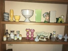 Roseville, head vase, perfume bottles, William Manker pottery, Nile Oak