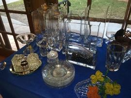 tall vases, glass plates, perfumes