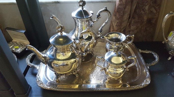 Pilgrim Silverplate Coffee, Teapot, Creamer, Sugar & Tray