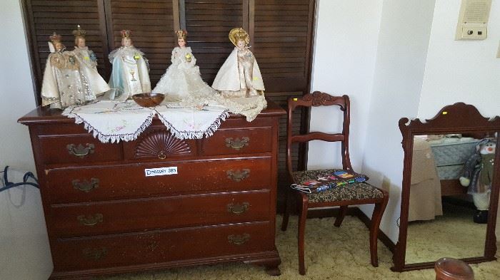 Occassional chair, Mirror, Chest, Religious Dolls
