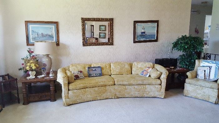 Brocade Couch & Chair. Needs good cleaning. Arwork, End Tables, Sild Tree