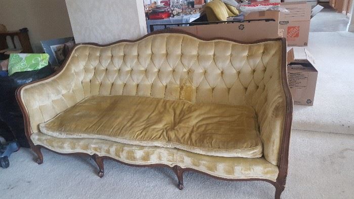 Vintage Parlor Couch Nice wood trim & legs