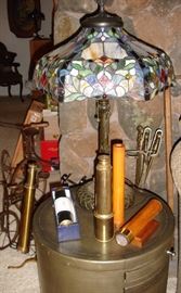 Drum table (2 available), spyglasses, kaleidoscopes and Tiffany style lamp