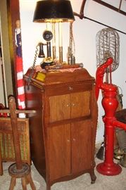 Victrola, Beatrice pump, desk lamp, flag and Americana 