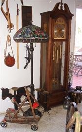 more Americana by grandfather clock including canteen and wheeled cart