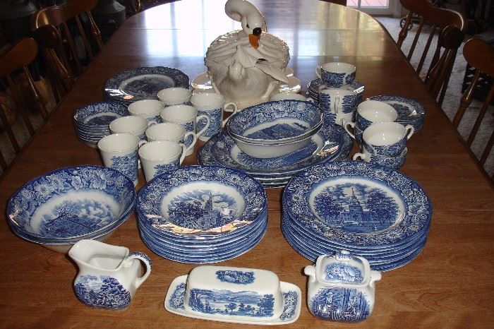 Service for 8 plus serving pieces “Liberty Blue’ Staffordshire ironstone transfer ware by Enoch Wood