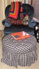 Recliner and ottoman with crochet throw