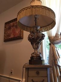 Italian Porcelain Lamp with Fringed Shade