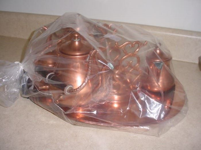 Solid copper tea set