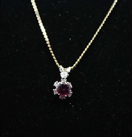 Ruby and Diamond Pendant on 14K Gold Chain