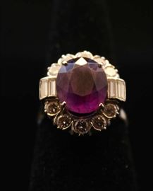 14K Gold Diamond & Amethyst Ring