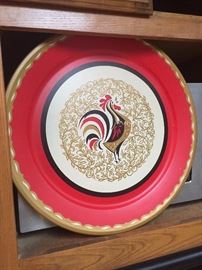 Large vintage metal tray with Rooster