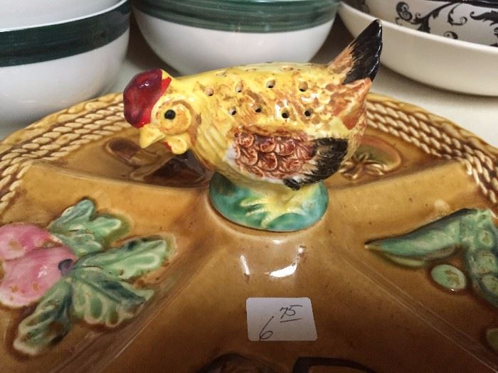 Vintage platter with chicken tooth pick holder 
