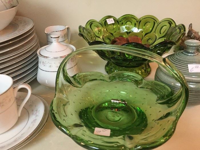 Green vintage candy dishes 