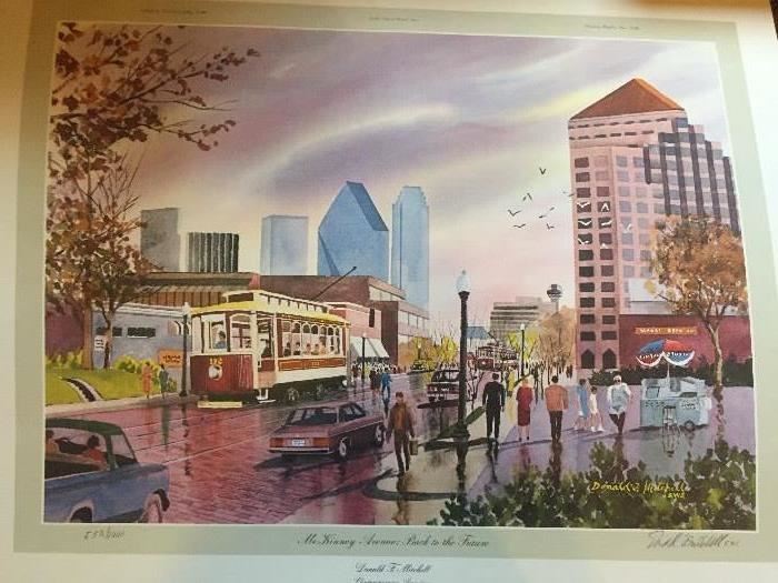 Prints by Donald F Mitchell, 9/500 signed, "McKinney Avenue - Back to the Future" 