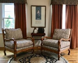 Mutton-Bone-Arm Lounge Chairs with Down Cushions, Butlers Bar, Wool Round Area Rug