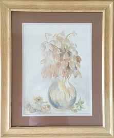 Museum Framed Watercolor Still Life, Vase of Flowers, Marion Wong