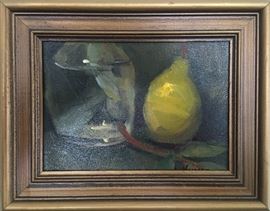 "A Study in Green", Oil on Board, by J. Yamada, 5"X7"