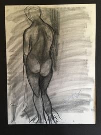 Oil-pastel on Paper, 24"x 18", standing nude, Lopez '64