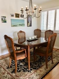 Provincial style Dining Table (2-leaves) & 6-chairs (2-arm & 4-side), Wool area Rug 