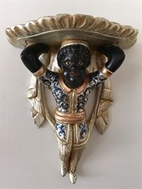 Poly-chromed, carved wood, wall Sconce, one of a pair