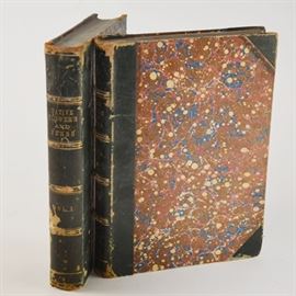 Antique 1879 Thomas Meehan "The Native Flowers and Ferns of the United States" Hardcover Books Vol. I&II: A set of two antique hardcover books titled the Native Flowers and Ferns of the United States, in their Botanical, Horticultural and Popular Aspects, by Thomas Meehan, Volume I and II. This set is illustrated with 96 chromolithographs, finished in brown leather and a marble paper binding, with copyright 1878 and 1879 by L. Prang & Co., Boston.