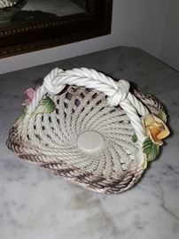 Italian basket weave pottery with Majolica  type  applique.