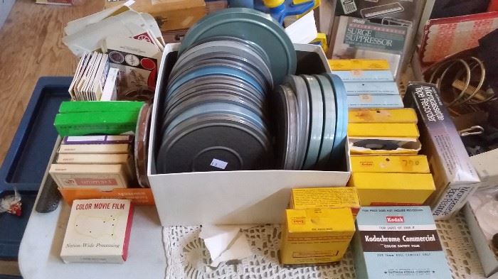 old film reels, cases and new old stock supplies