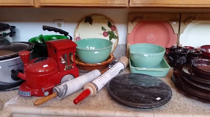 jadeite mixing bowls, red glass, emerald glass and lots of other cool items