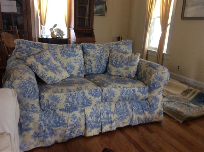 Blue and Yellow French Toile Sofa