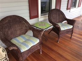 Natural Wicker Chairs and Tile-Top Table