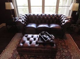 Hancock and Moore Leather Sofa and Ottoman