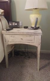 Distressed white side table