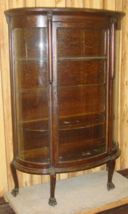 Oak China Cabinet w/Claw Feet