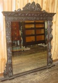 Large Oak Ornate Carved Mirror