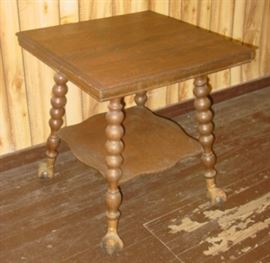 Large Oak Lamp Table w/Large Glass Ball Feet
