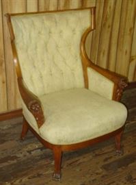 Oak & Upholstered Chair w/Heads & Claw Feet