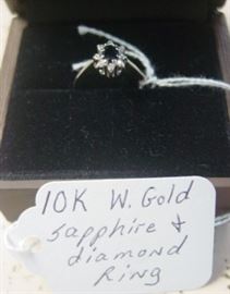 10K White Gold, Sapphire & Diamond Ring