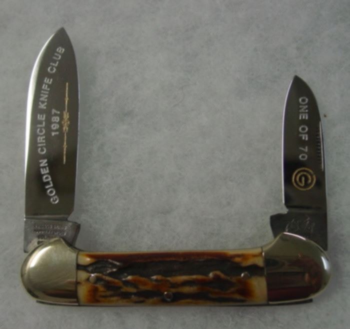 1987 Bull Dog Brand Tobacco Knife w/Stag Handles - Solingen Germany - Golden Circle Knife Club - #4 Of Only 70 Made