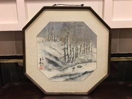 Korean registered artist's water color octagonal frame