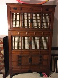 Antique Asian side cabinet.       2pc detachable                          L42 x H71