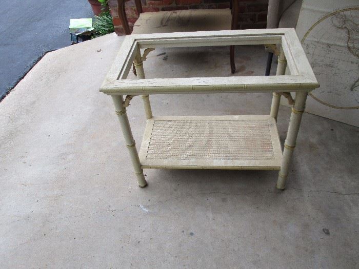 Bamboo style table w/glass top insert.