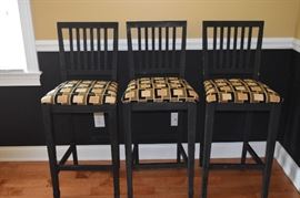 Tall Black Wood Barstools with Upholstered Cushion (3)