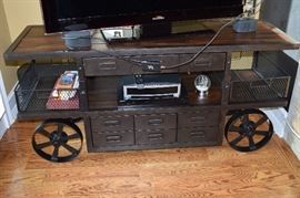 Restoration Hardware Entertainment Cart Wood and Metal 5'4" W X 22" D X 30" T