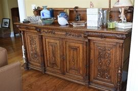 Antique Large Hand Carved Belgian Sideboard 7' 3" W 2' D 4'4" T