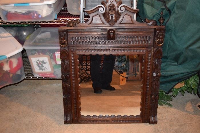 Antique Black Forest Carved Wood Mirror 30" X 40"