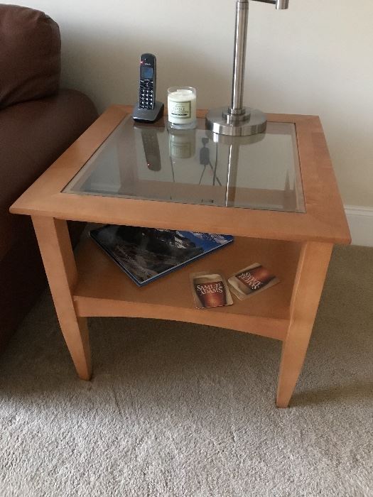 Stanley Light Wood Square Glass-Top End Table