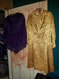 Sweet purple suede poncho and gold silk dress