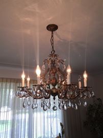 Vintage Bronze & Crystal Chandelier